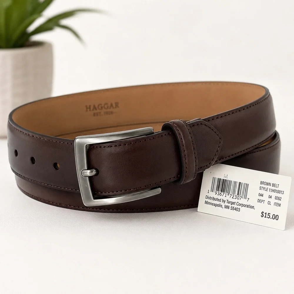 Haggar Men's Brown Belt Size M Silver Buckle NWT Classic Dress Business Casual